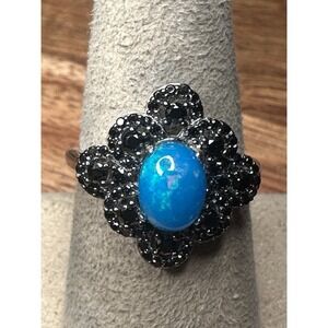 Sleeping Beauty Turquoise Black Spinel Ring Sterling Silver Size 7